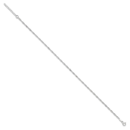 Sterling Silver 2mm Singapore Chain 9 inch Plus 1 inch Extender Chain - Total 10 inch Anklet
