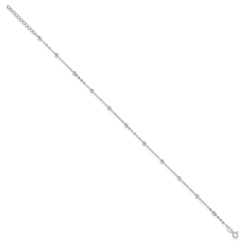 Sterling Silver 1mm Beaded Chain 9 inch Plus 1 inch Extender - Total 10 inch Anklet