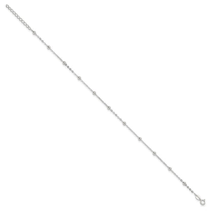 Sterling Silver 1mm Beaded Chain 9 inch Plus 1 inch Extender - Total 10 inch Anklet