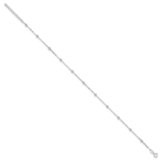 Sterling Silver 1mm Beaded Chain 9 inch Plus 1 inch Extender - Total 10 inch Anklet