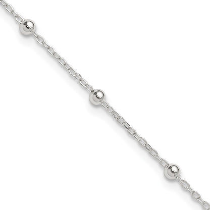 Sterling Silver 1mm Beaded Chain 9 inch Plus 1 inch Extender - Total 10 inch Anklet