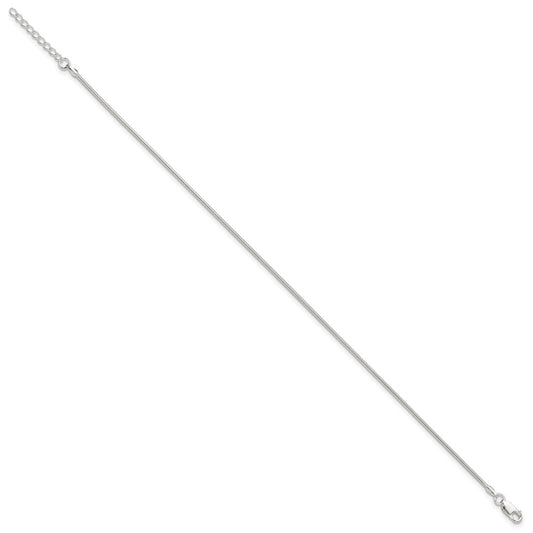 Sterling Silver 1.5mm Round Snake Chain 9 inch Plus 1 inch Extender - Total 10 inch Anklet