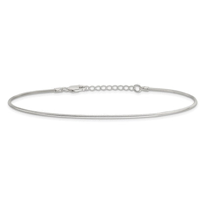 Sterling Silver 1.5mm Round Snake Chain 9 inch Plus 1 inch Extender - Total 10 inch Anklet