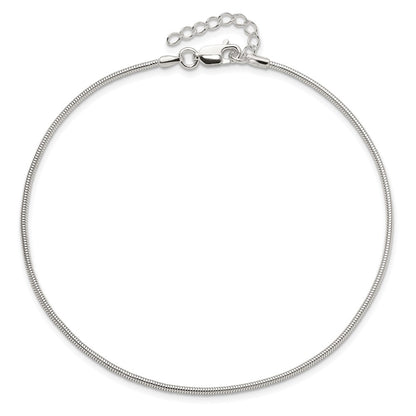 Sterling Silver 1.5mm Round Snake Chain 9 inch Plus 1 inch Extender - Total 10 inch Anklet