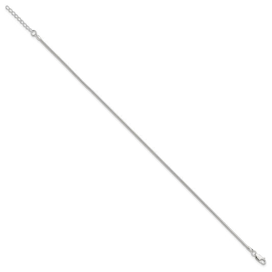 Sterling Silver 1.5mm Round Snake Chain 9 inch Plus 1 inch Extender - Total 10 inch Anklet