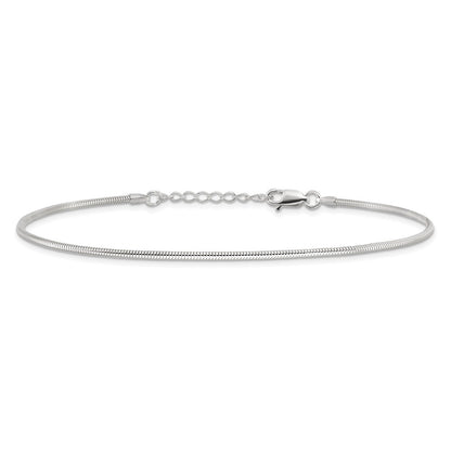 Sterling Silver 1.5mm Round Snake Chain 9 inch Plus 1 inch Extender - Total 10 inch Anklet