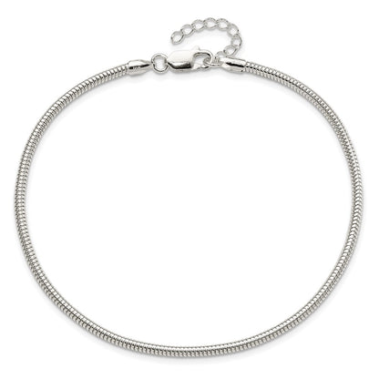 Sterling Silver 2.5mm Snake Chain 9 inch Plus 1 inch Extender - Total 10 inch Anklet