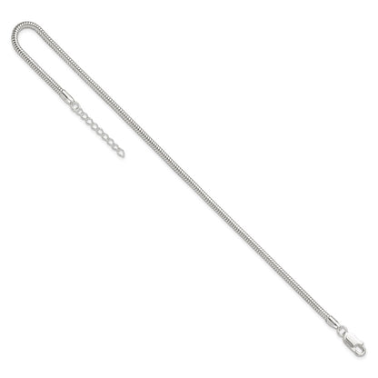 Sterling Silver 2.5mm Snake Chain 9 inch Plus 1 inch Extender - Total 10 inch Anklet