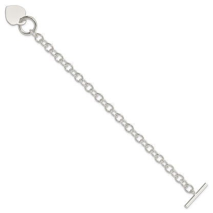 Sterling Silver Engraveable Heart Disc Toggle Bracelet