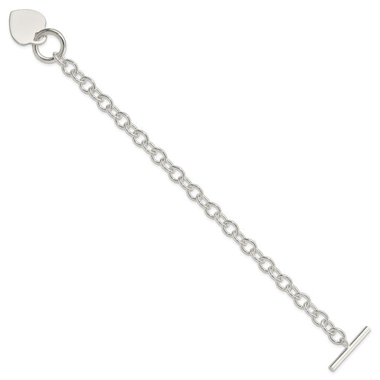 Sterling Silver Engraveable Heart Disc Toggle Bracelet
