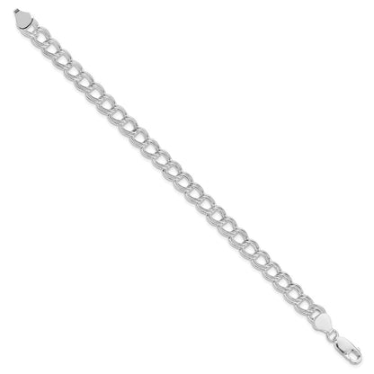 Sterling Silver RH-plated 7.5mm Semi-Solid Double Link Charm Bracelet