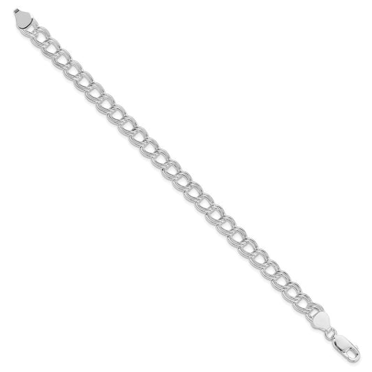 Sterling Silver RH-plated 7.5mm Semi-Solid Double Link Charm Bracelet