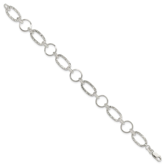 Sterling Silver Textured Oval and Circle 7.5 inch Bracelet