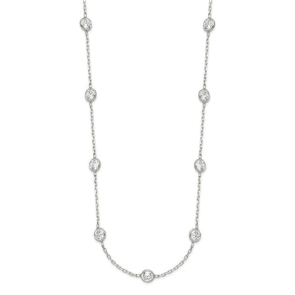Sterling Silver Clear 4mm 11-Station CZ w/2in ext. Necklace
