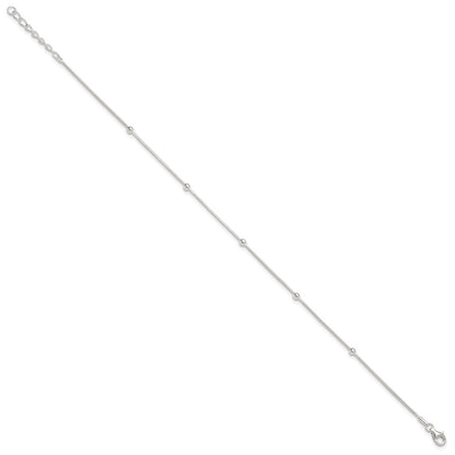 Sterling Silver Beads 5-Station 9 inch Plus 1.5 inch Extender - Total 10.5 inch Anklet