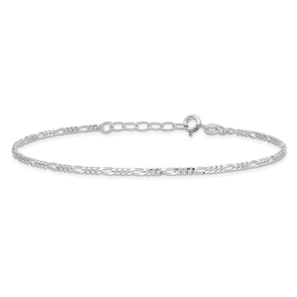 Sterling Silver Figaro Chain 9 inch Plus 1 inch Extender - Total 10 inch Anklet