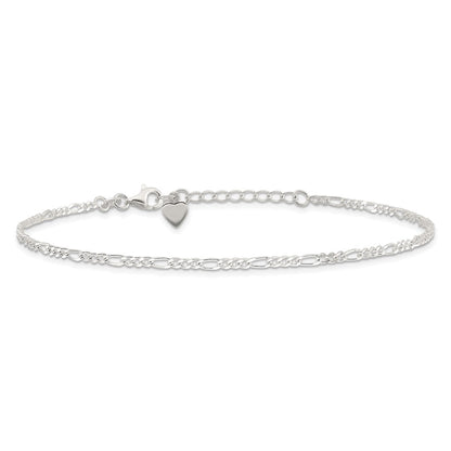 Sterling Silver Figaro Chain 9 inch Plus 1 inch Extender - Total 10 inch Anklet