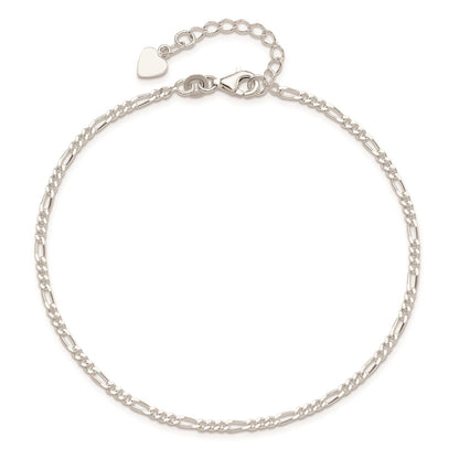 Sterling Silver Figaro Chain 9 inch Plus 1 inch Extender - Total 10 inch Anklet