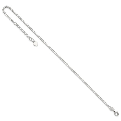 Sterling Silver Figaro Chain 9 inch Plus 1 inch Extender - Total 10 inch Anklet