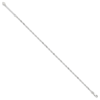 Sterling Silver 3mm Singapore Chain 8 inch Plus 1 inch Extender - Total 9 inch Anklet