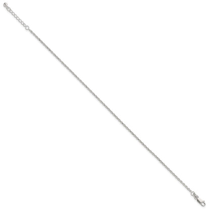 Sterling Silver 2mm Rope Chain 9 inch Plus 1 inch Extender - Total 10 inch Anklet