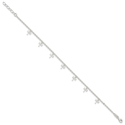 Sterling Silver Dragonfly Charms 10 inch Plus 1 inch Extender - Total 11 inch Anklet