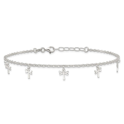 Sterling Silver Dragonfly Charms 9 inch Plus 1 inch Extender - Total 10 inch Anklet