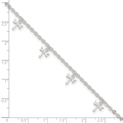 Sterling Silver Dragonfly Charms 9 inch Plus 1 inch Extender - Total 10 inch Anklet