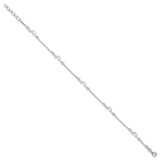 Sterling Silver Dolphin 5-Station 9 inch Plus 1 inch Extender - Total 10 inch Anklet