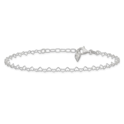 Sterling Silver Puffed Heart Dangle 9 inch Plus 1 inch Extender - Total 10 inch Anklet
