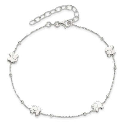 Sterling Silver Elephant 9 inch Plus 2 inch Extender - Total 11 inch Anklet