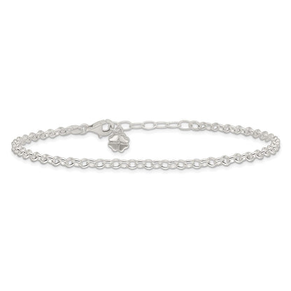 Sterling Silver Clover Dangle 9 inch Plus 1 inch Extender - Total 10 inch Anklet