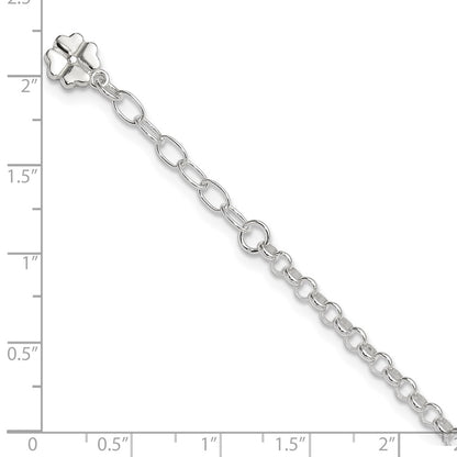 Sterling Silver Clover Dangle 9 inch Plus 1 inch Extender - Total 10 inch Anklet