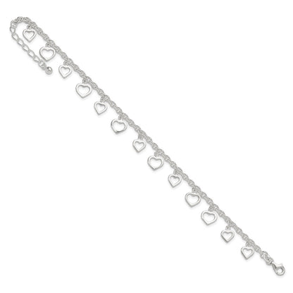 Sterling Silver Heart Charms 8 inch Plus 1 inch Extender - Total 9 inch Anklet