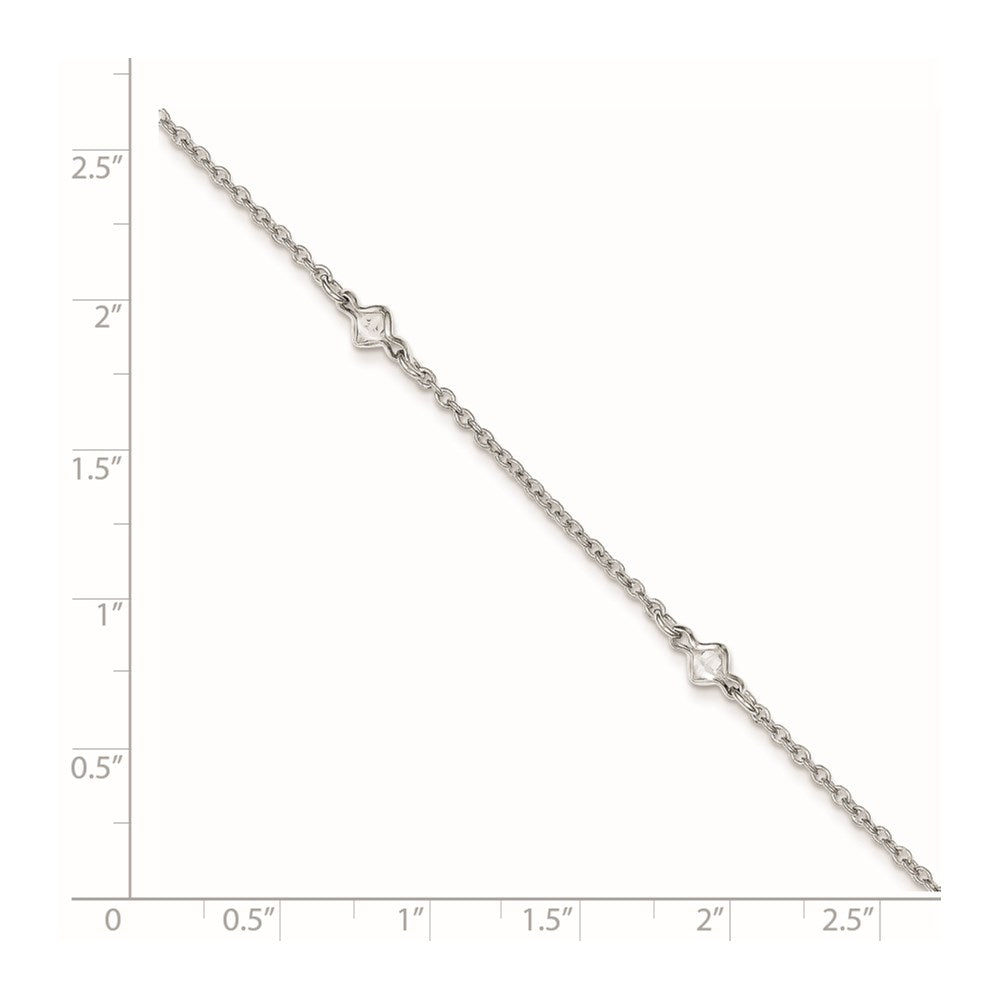 Sterling Silver Rhodium-plated Bezel CZ 5-Station 9 inch Plus 1 inch Extender - Total 10 inch Anklet