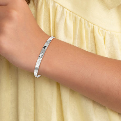 Sterling Silver D/C & Textured Bells Adjustable Children's Bangle Bracelet