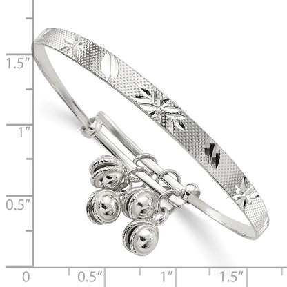Sterling Silver D/C & Textured Bells Adjustable Children's Bangle Bracelet