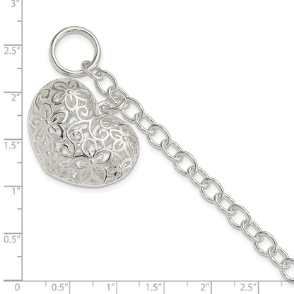 Sterling Silver Puffed Filigree Heart Toggle Bracelet