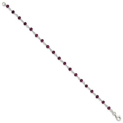 Sterling Silver Dark Red CZ Polished Bracelet