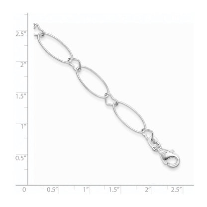 Sterling Silver Oval Link w/Hearts Bracelet
