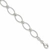 Sterling Silver Polished Textured Fancy Oval Link Bracelet