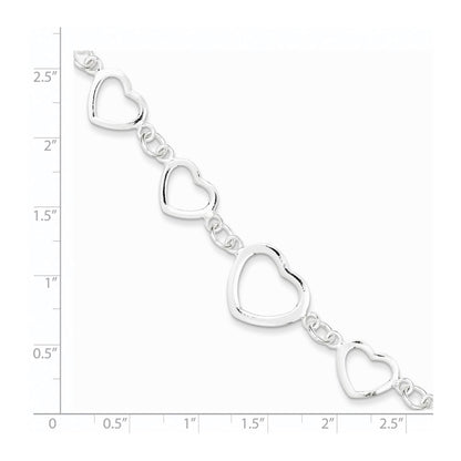 Sterling Silver Polished Heart Fancy Link Bracelet