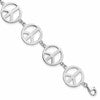Sterling Silver Rhodium-plated 7.25in Peace Symbol Bracelet