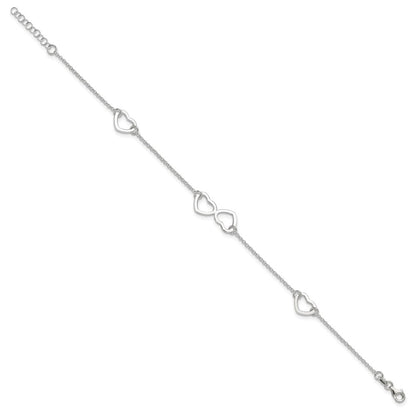 Sterling Silver Hearts 9 inch Plus 1 inch Extender - Total 10 inch Anklet