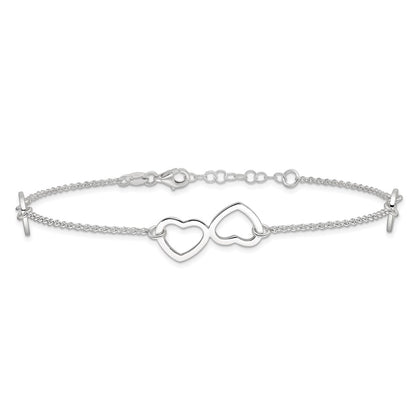 Sterling Silver Hearts 9 inch Plus 1 inch Extender - Total 10 inch Anklet