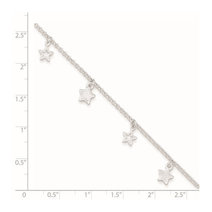 Sterling Silver Stars 9 inch Plus 1 inch Extender - Total 10 inch Anklet