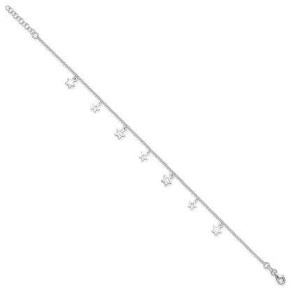 Sterling Silver Stars 9 inch Plus 1 inch Extender - Total 10 inch Anklet