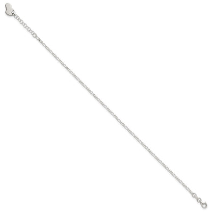 Sterling Silver Figaro with Heart Dangle 9 inch Plus 1 inch Extender - Total 10 inch Anklet