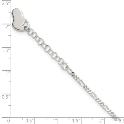 Sterling Silver Figaro with Heart Dangle 9 inch Plus 1 inch Extender - Total 10 inch Anklet