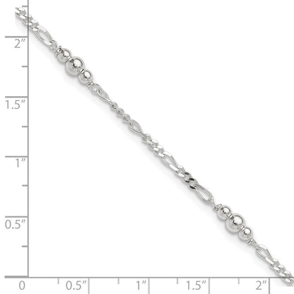 Sterling Silver Beaded Figaro 5-Station 9 inch Plus 1 inch Extender - Total 10 inch Anklet